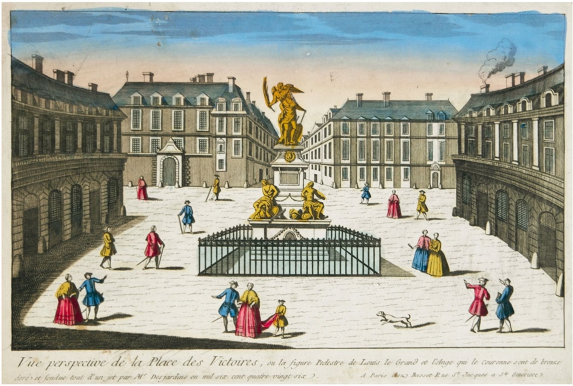 Guckkastenbild, 18. Jh. "Vue perspective de la Place des Victoires",  handkolorierter Kupferstich, 