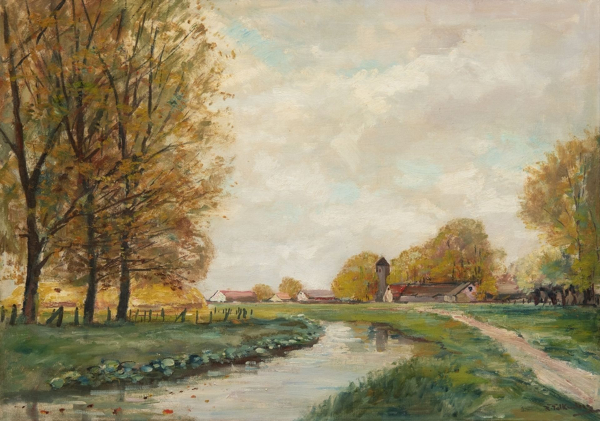 Falkenberg, Richard (1875-1948 Zeulenroda) "Die Erft am Niederrhein" Öl/ Lw., sign. u.r., 70x80,5 c