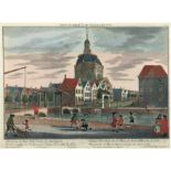 Guckkastenbild, 18. Jh. "Prospect der St. Marien Kirche, von inen der Stadt Leiden", handkolorierte