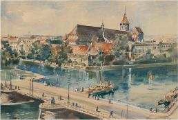 Maler 20. Jh. "Ansicht von Königsberg", Aquarell, unleserl. mit Bleistift sign. u.r., 29,5x41,5 cm,