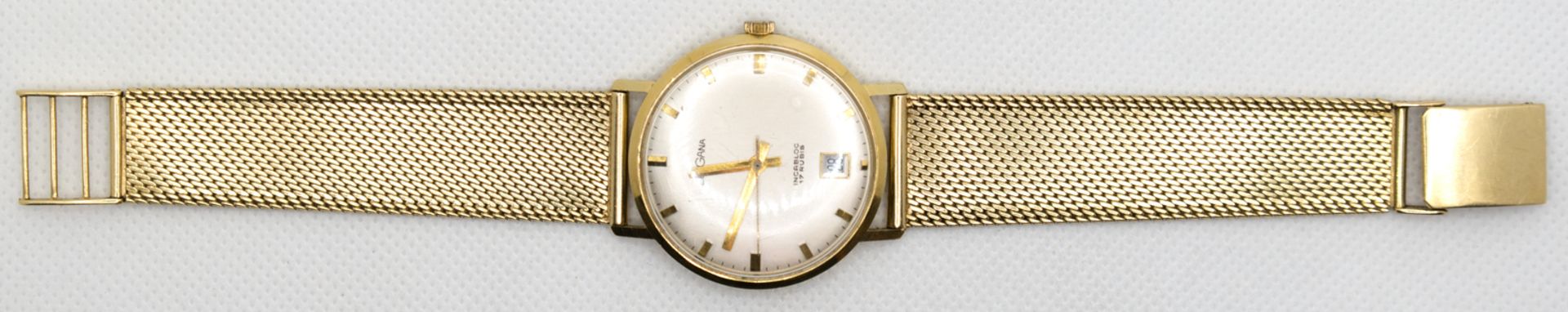 Herren-Armbanduhr "Bergana", 585er GG, Handaufzug, perlmuttfarbenes Zifferblatt mit Stabindizes, ze