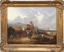 Shayer, William (1787-1879) "Reisende zu Pferd und zu Fuß", Öl/ Lw., doubliert, unsign, bez. mittig