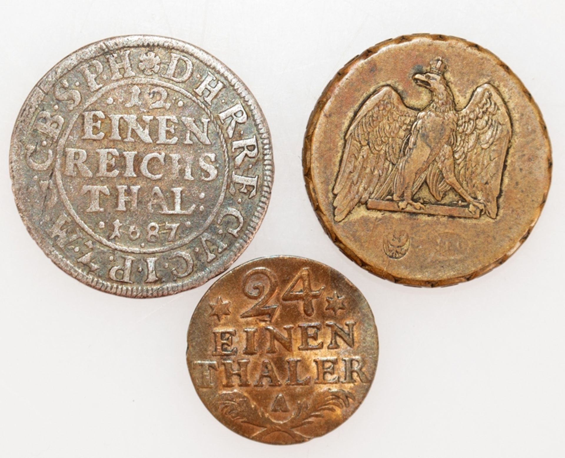 1/3 Reichsthaler 1687 Brandenburg, 1 Passiergewicht von 2. FR. D´or 1750-1820 und 24 Einen Thaler 1 - Bild 2 aus 2