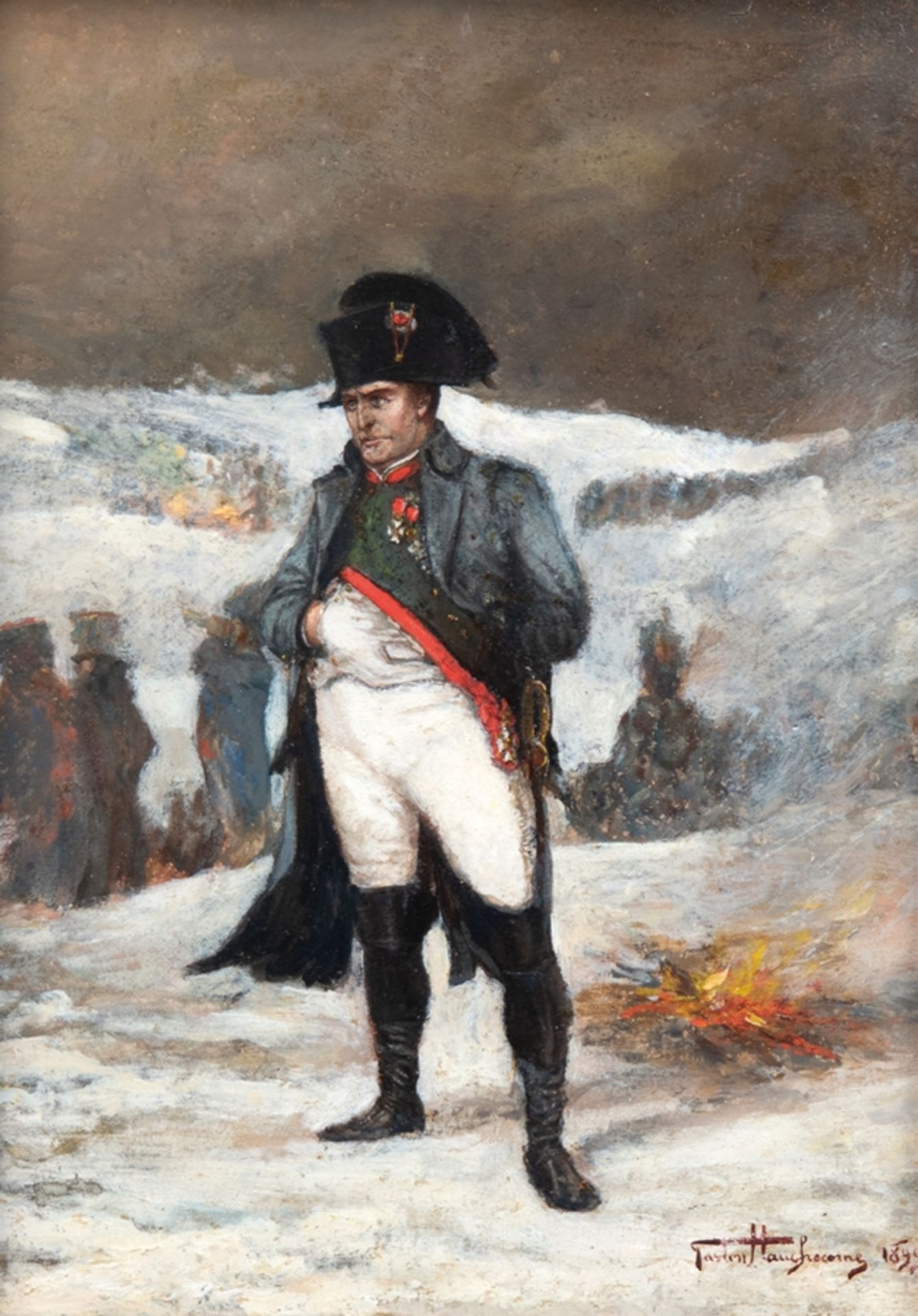 Hauchecorne, Gaston (1880 Le Havre, Frankreich-1945 Paris) "Napoleon vor einem Lagerfeuer in winter