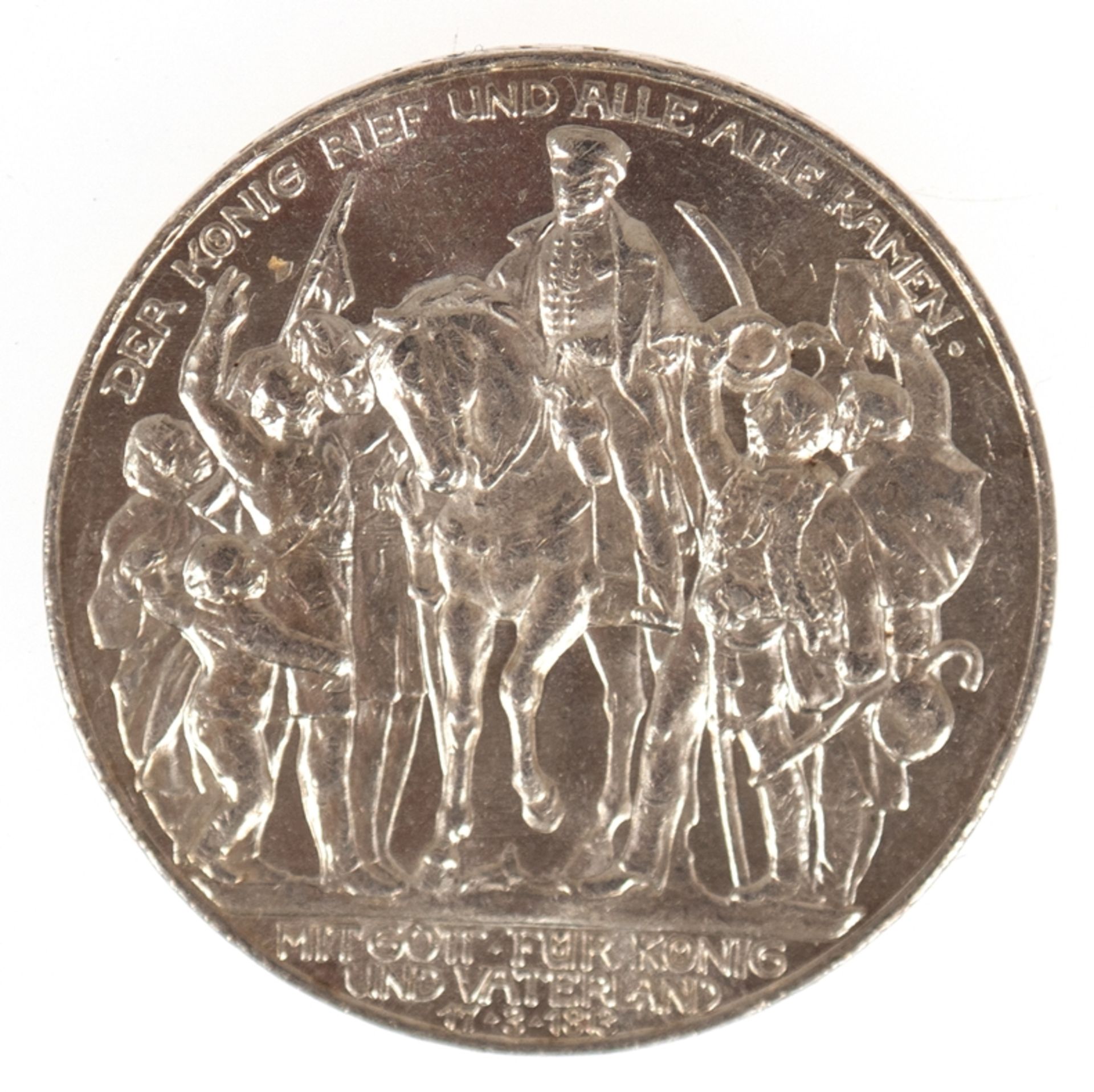 3 Mark, Deutsches Reich 1913, Der König rief und alle kamen, 900er Silber - Bild 2 aus 2