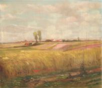 Spanoghe, Leo (1874-1955, belgischer Maler) "Weite Dorflandschaft mit Kornfeld", Öl/SH., signiert u