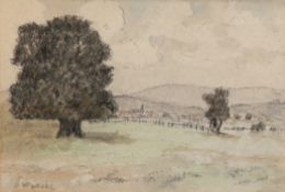 Wencke, Sophie (1874 Bremerhaven-1963 Worpswede) "Landschaft mit großem Baum", Aquarell, sign. u.l.