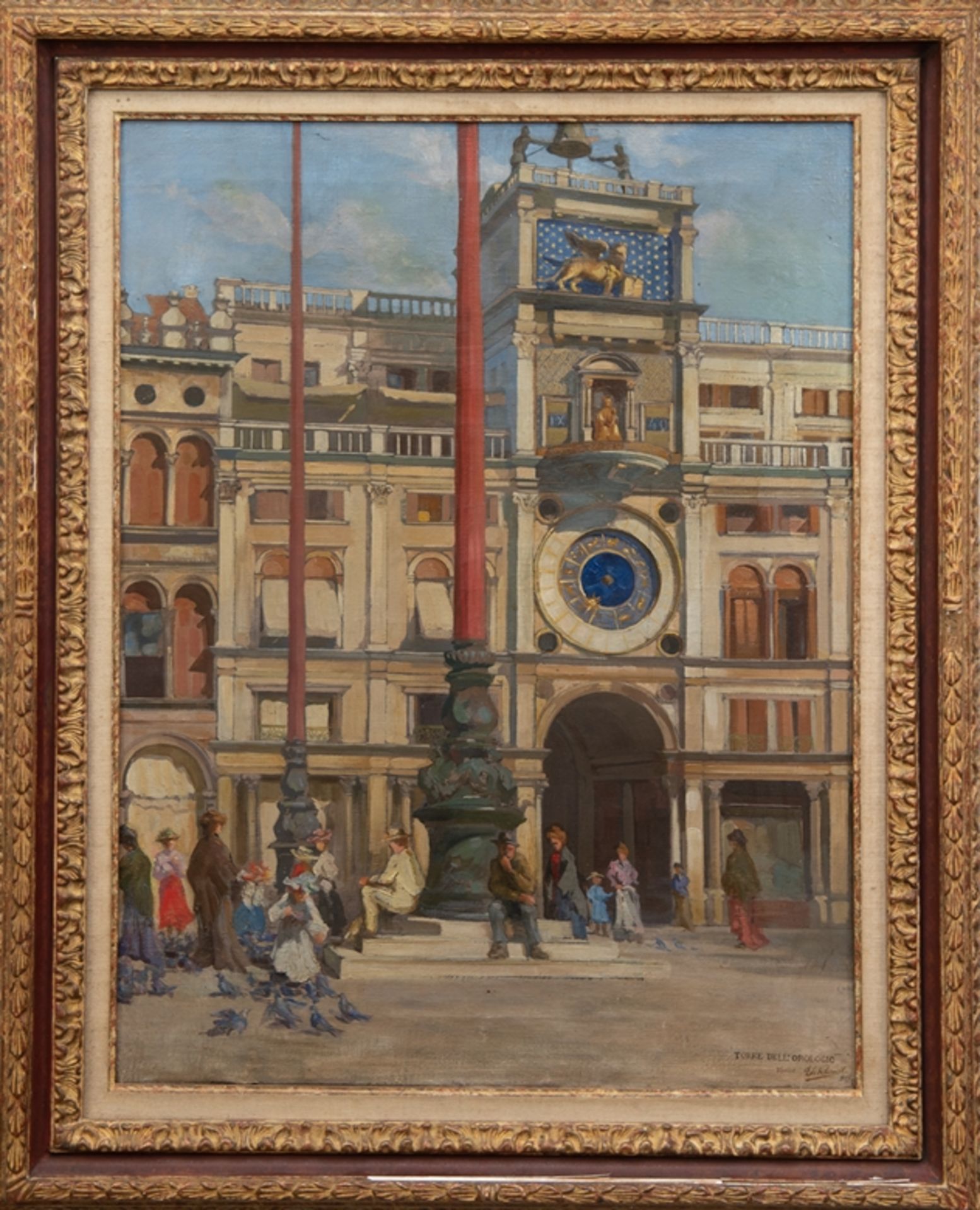 Kunert, E. de (Maler um 1900) "Torre dell´ Orologio-Uhrturm von San Marco", Öl/ Lw., 5 kl. Hinterle