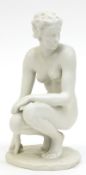 Porzellanfigur "Die Hockende", Rosenthal, Bisquitporzellan, Entwurf Fritz Klimsch, auf der Plinthe 
