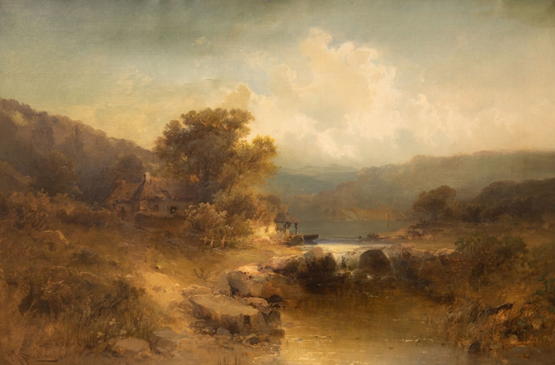 Sinclair, M. (1911-?) "Landschaft in Wales", Öl/ Lw., sign. u.l., oben mittig kl. Riß, 62x91 cm, Ra - Image 2 of 2