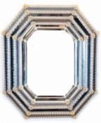 Venezianischer Spiegel, 60er/ 70er Jahre, achteckig, facettiertes Glas, mehrreihig mit spiralförmig