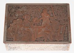 Dose "Collation Champetre", Kupfer versilbert (berieben), Deckel mit figürlicher Szene nach Gemälde