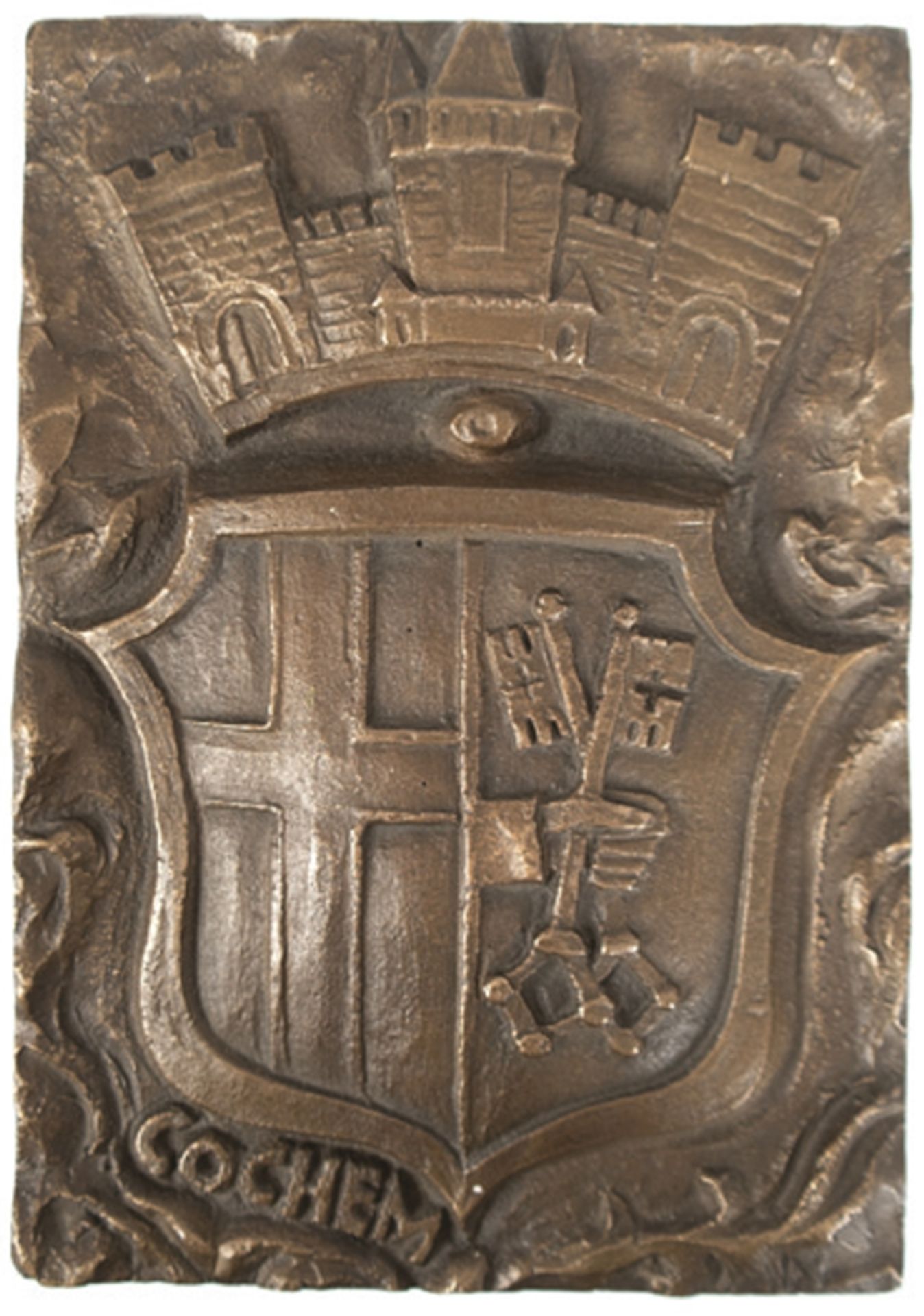 Bronze-Wappen "Cochem", reliefiert, 28,5x19,5x3 cm