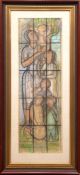 "Entwurf eines Kirchenfensters", Aquarell, unsign., 79x24,5 cm, im Passepartout hinter Glas und Rah
