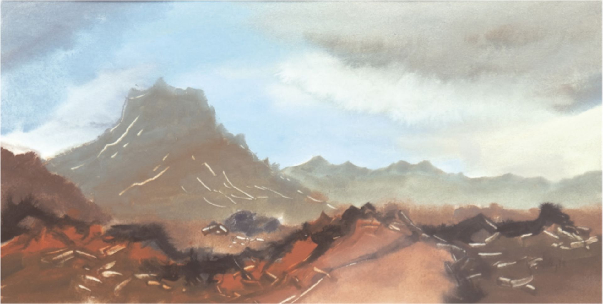 Landschaftsmaler 20. Jh. "Gebirgslandschaft", Mischtechnik, unsign., 22x41 cm, hinter Glas im Passe