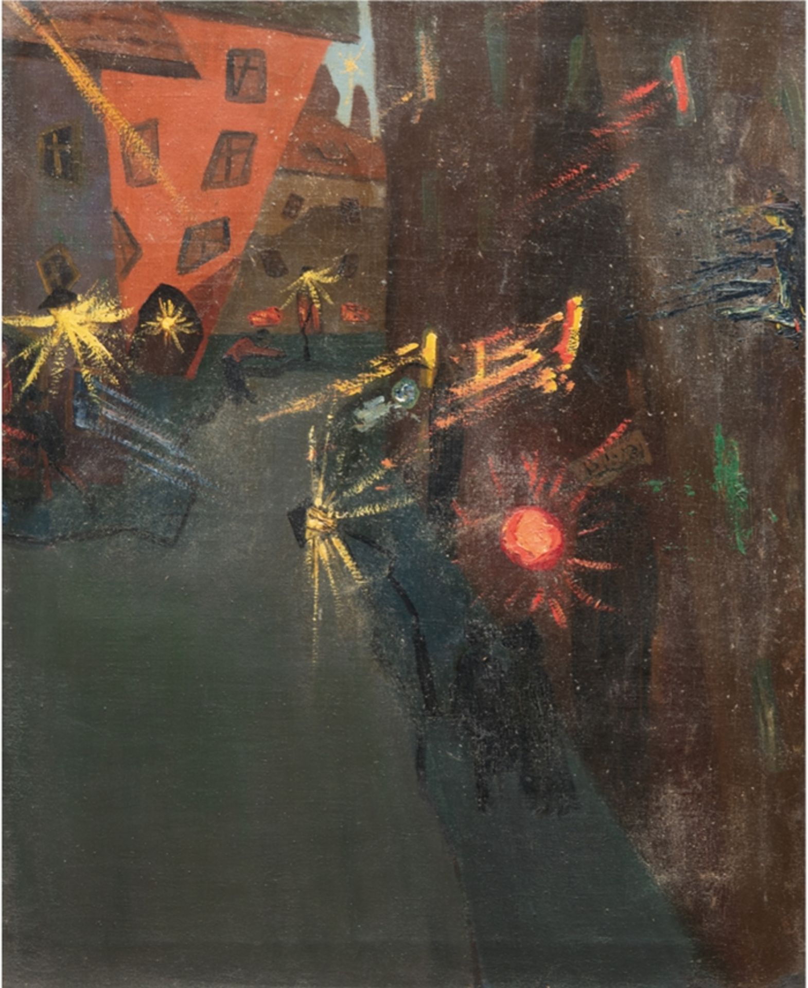 Deutscher Expressionist um 1920 "Nächtliches Szenario", Öl/Lw., unsign., 72x58 cm, Rahmen