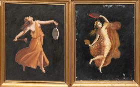 Paar Bilder "Tänzerin", wohl italienisch, Öl/ Mp., unsign., 1 Bild mit min. Farbverlusten, je 37x28