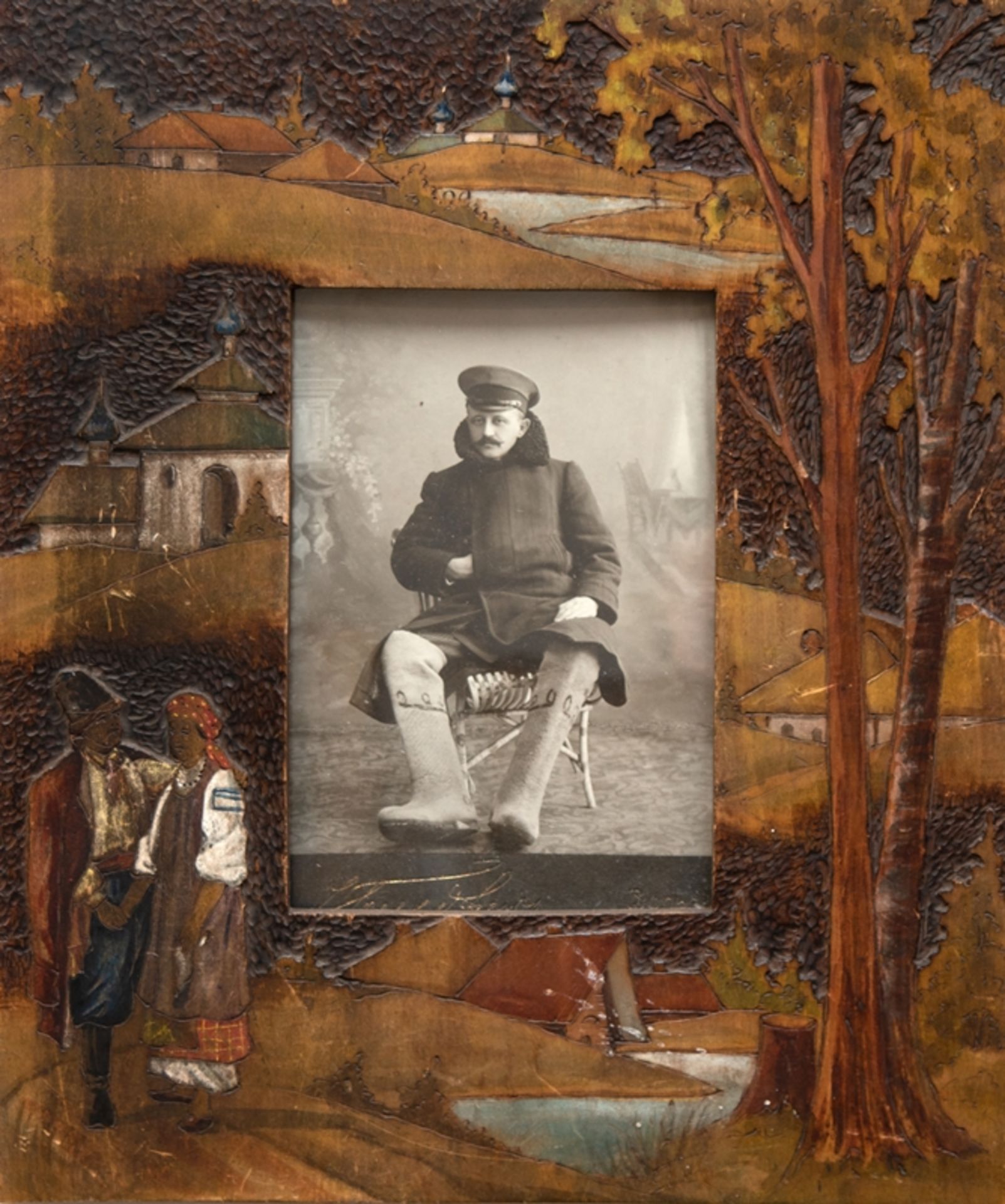 Bilderrahmen, Russland, Künstlerkolonie Abramtsewo, um 1900, Holz gecshnitzt, farbig gefasst, verso