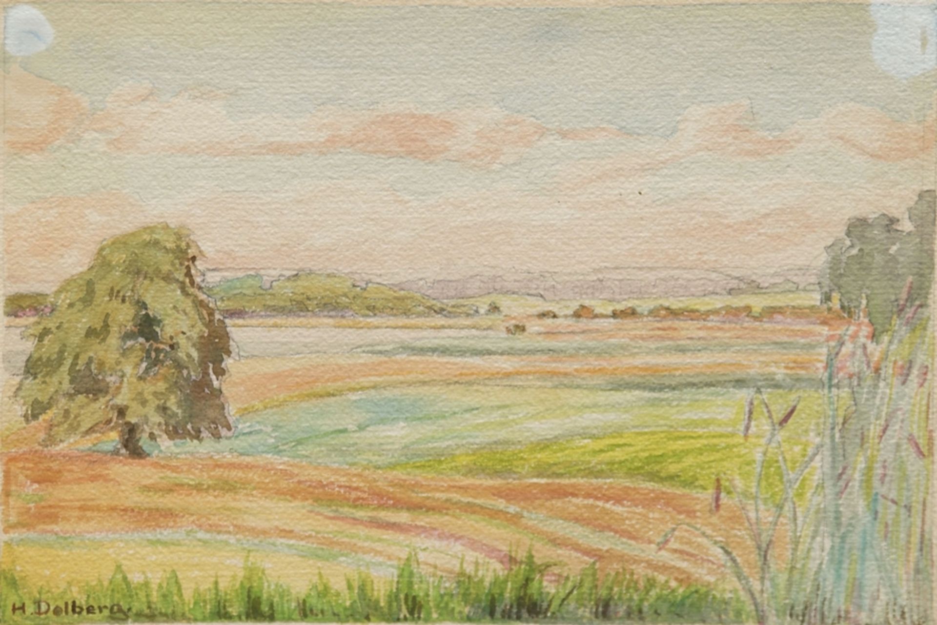 Dolberg, Helene (1881 Barkow-1979 Hildesheim)  "Weite Seenlandschaft", Aquarell, sign. u.l., Flecke