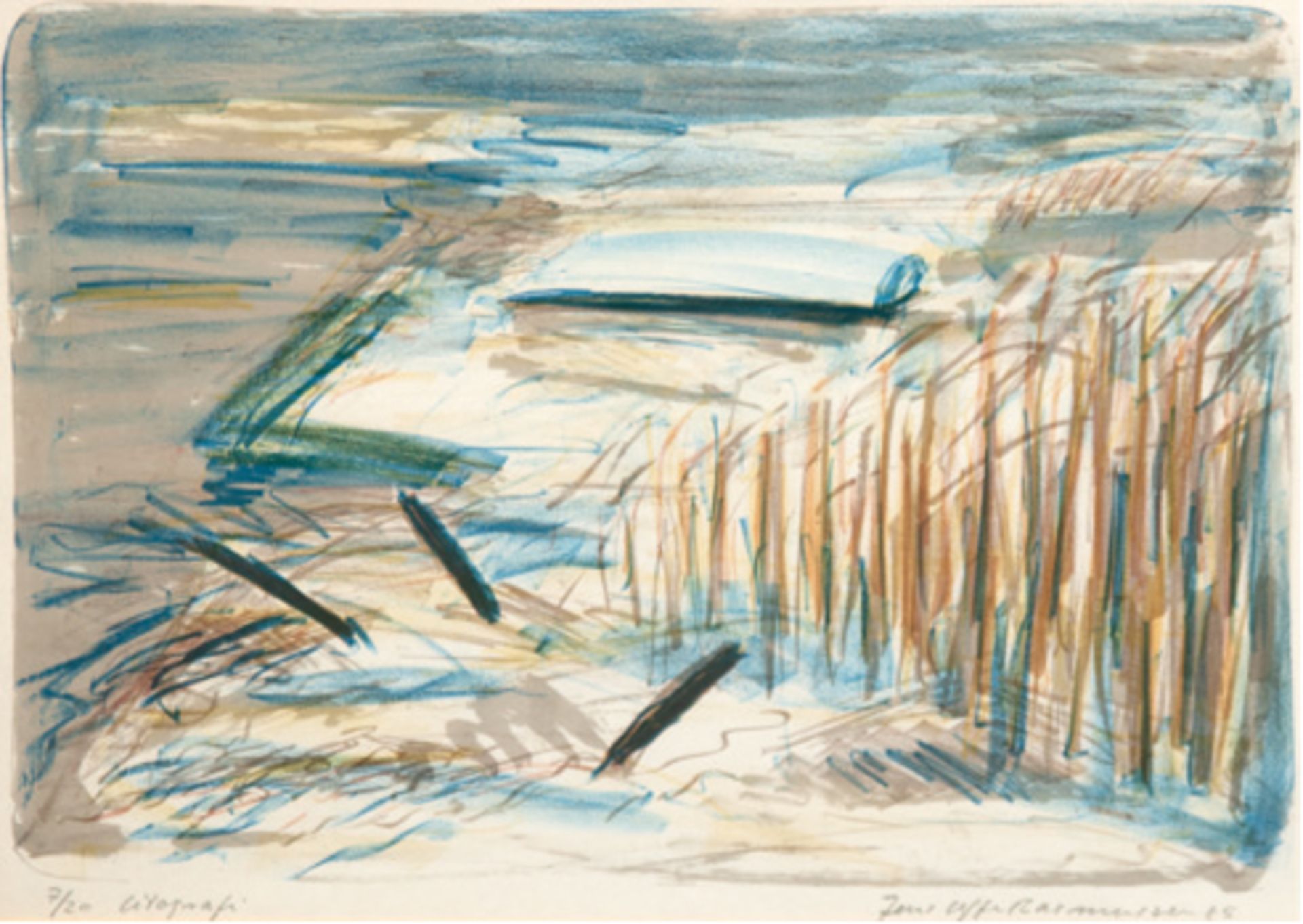 Rasmussen, Jens Uffe (geb. 1948) "Abstrakte Landschaft", Litho 7/20, sign. u. dat. '85, 32x42 cm, i