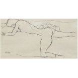 Klimt, Gustav "Kniender, auf einem Bett ruhender Akt nach Linus", Heliogravur, 1916, 14,5x25 cm, im