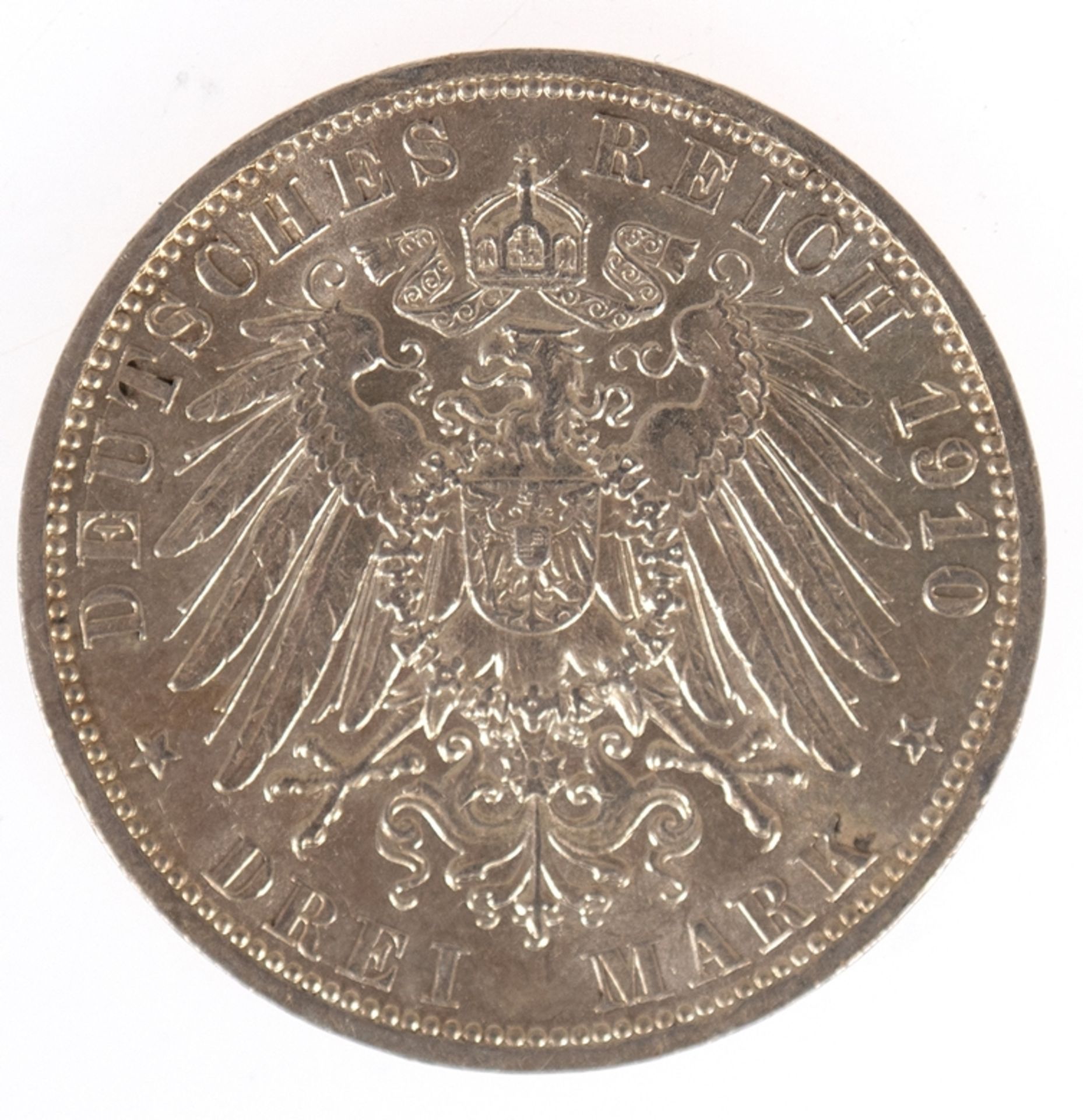 3 Mark, Preussen 1910 A, König und Kaiser von Preussen, 900er Silber - Bild 2 aus 2