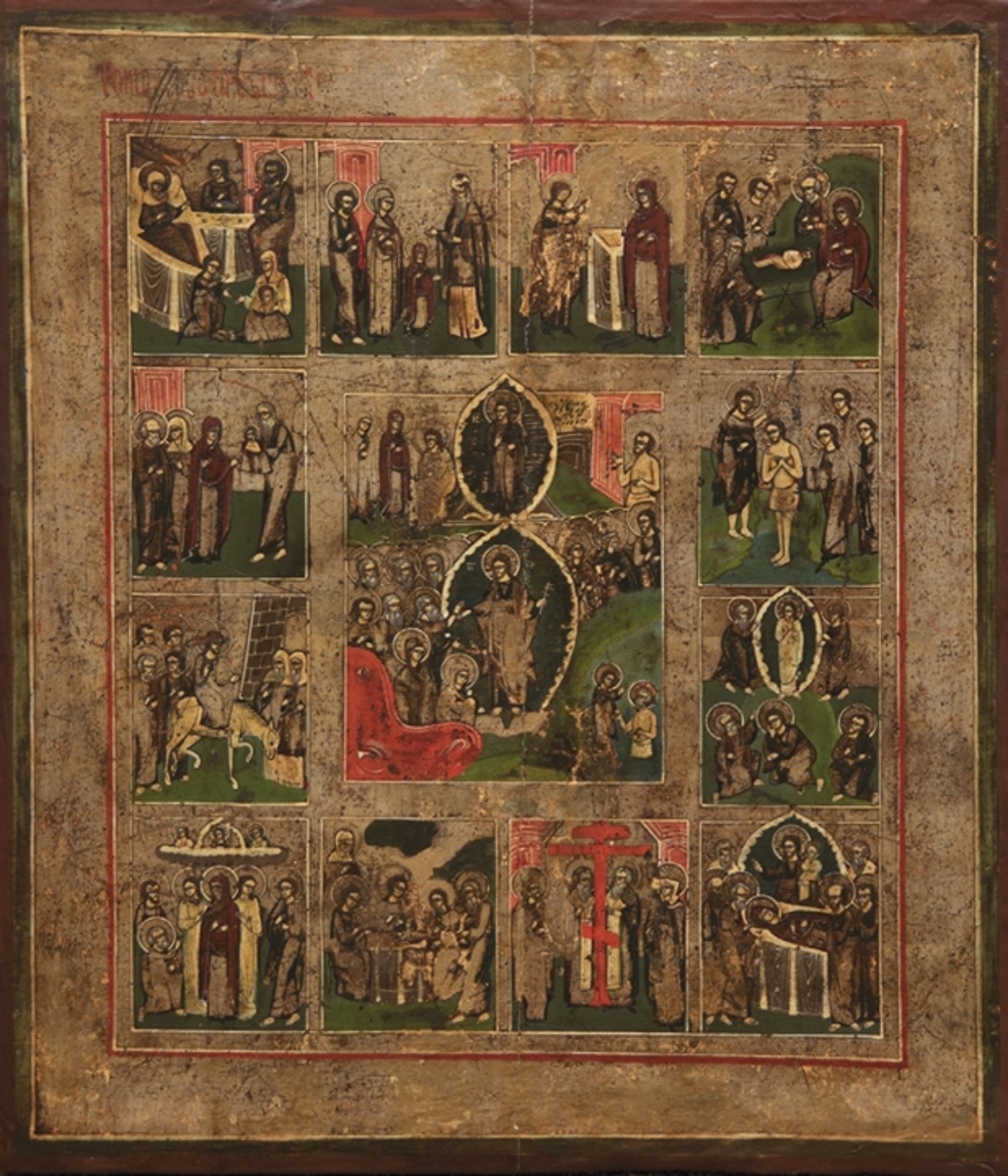 Festtag-Ikone "Darstellung der Höllenfahrt und Auferstehung Christi", Rußland um 1860, Eitempra/ Ho