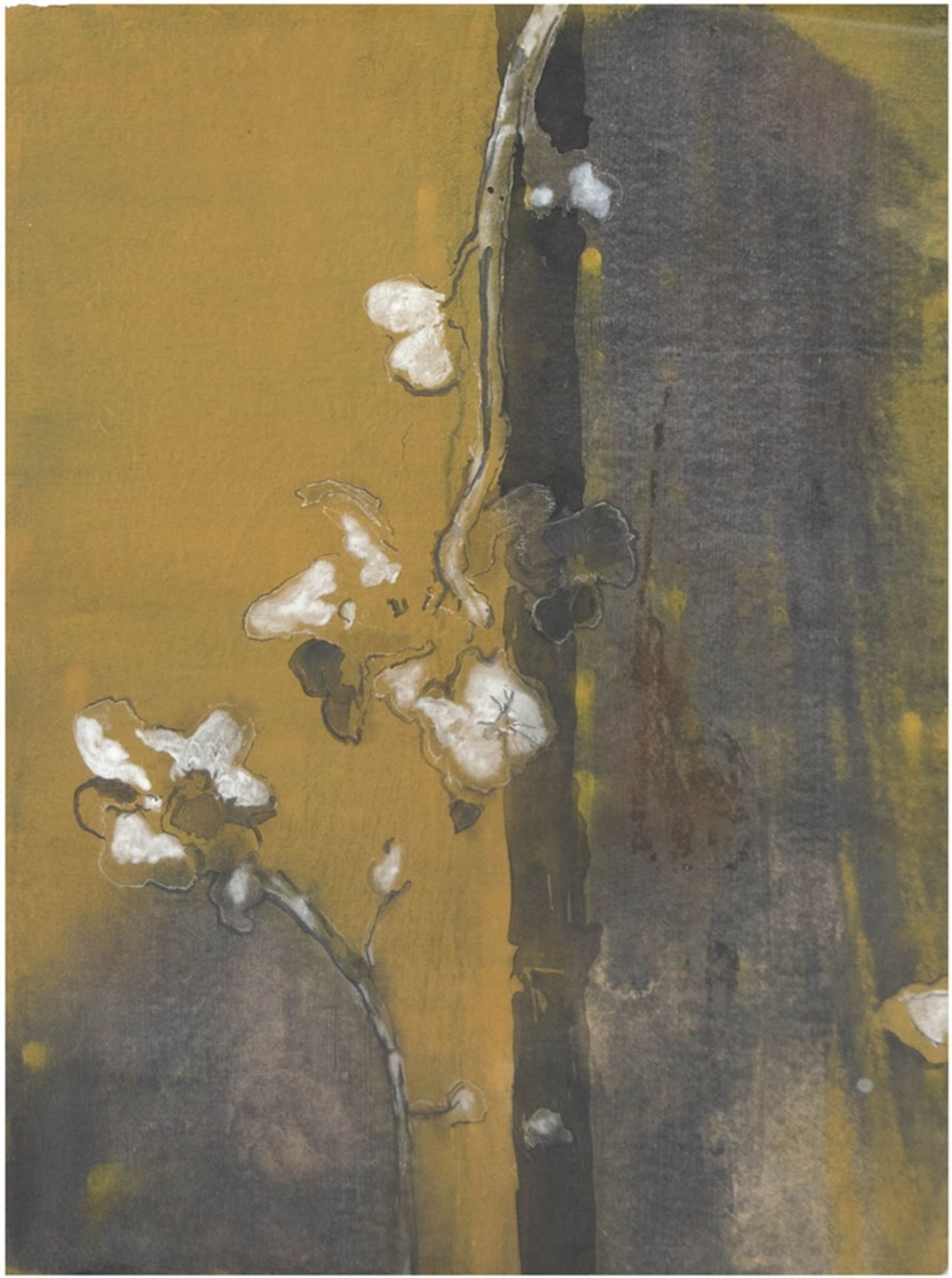 "Kirschblütenzweig", Mischtechnik/Papier, unsign., 55x76 cm, hinter Glas und Rahmen