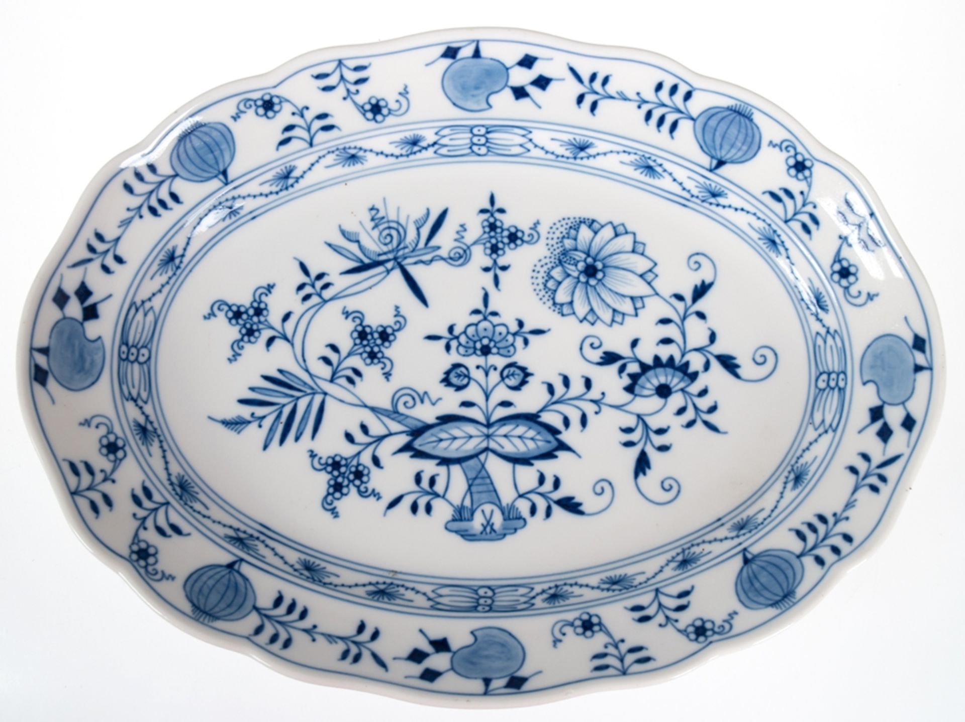 Meissen-Platte, oval, Zwiebelmuster, Neuer Ausschnitt, 1. Wahl, L. 36 cm