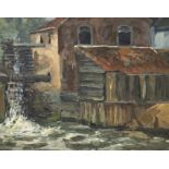 Kruchen, Medardus (1877-1957 Düsseldorf) "Wassermühle", Öl/ Karton, unsign., verso Klebezettel mit 