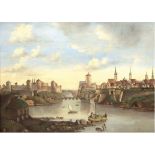 Maler des 19. Jh. "Segelschiffe im Hafen von Helsingör", Öl/Lw., doubliert, unsigniert, 67x89 cm, R