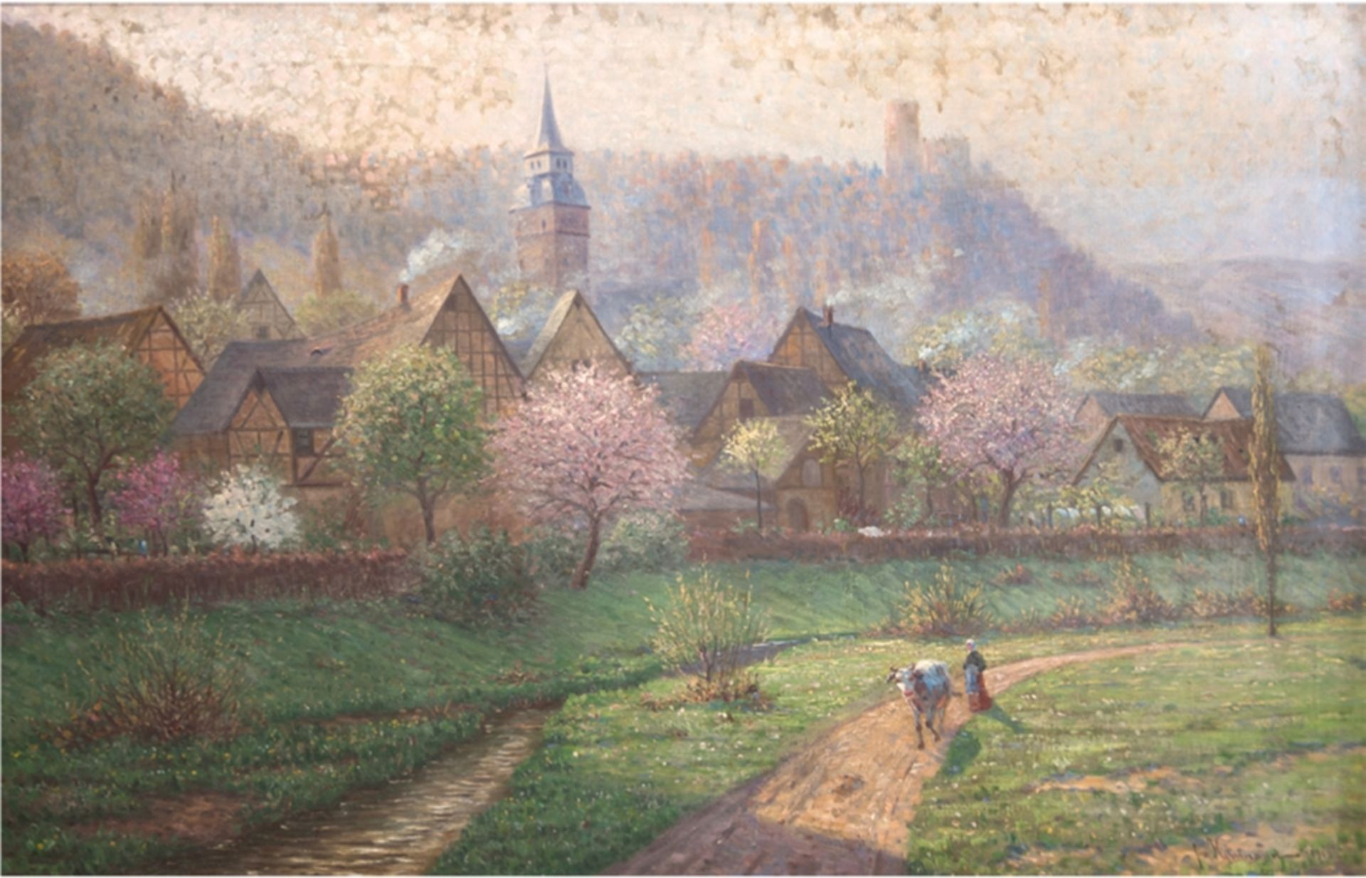 Herrmann, Franz (1864-1937) "Frühling auf dem Lande", Öl/Lw., sign. u.r. und dat. 1912, 81x120 cm,