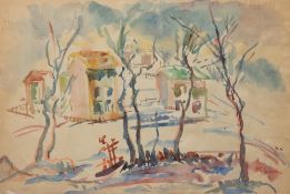 Klatt, Hans (1876-1936) "Landschaft mit Häusern", Aquarell, sign. u.r., rückseitig Nachlaßstempel, 