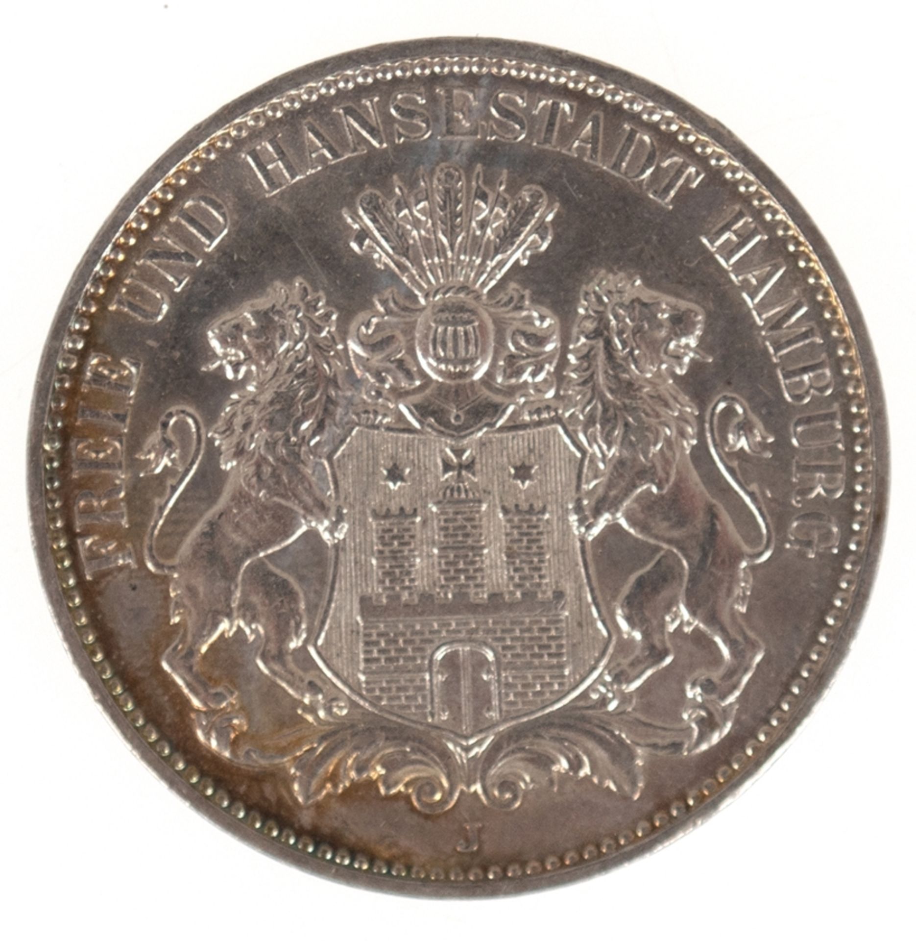 3 Mark, Deutsches Reich 1914, Freie und Hansestadt Hamburg, 900er Silber - Bild 2 aus 2