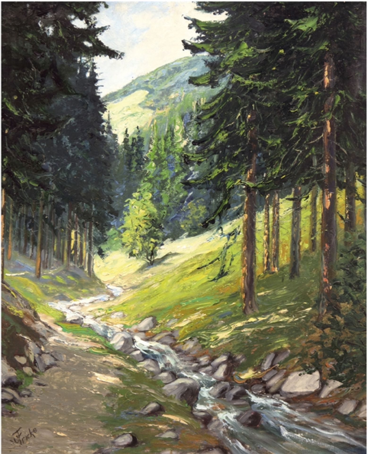 Fricke, Walter (1893-1970) "Gebirgsbach", Öl/Mp. sign. u.l., 62x47 cm, Rahmen