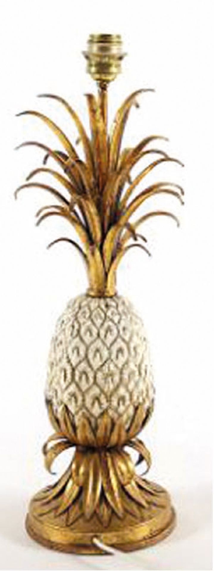 Ananas-Tischlampe, in der Art von Maison Charles, Messing/Metall, vergoldet bzw. weiß lackiert, ein - Bild 2 aus 2