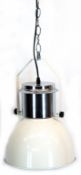 Industrie-Hängelampe, 1-flammig, Chrom/Metall, weiß gefaßt, Dm. 27 cm, Lampen-H. 43 cm, Ketten-L. 8