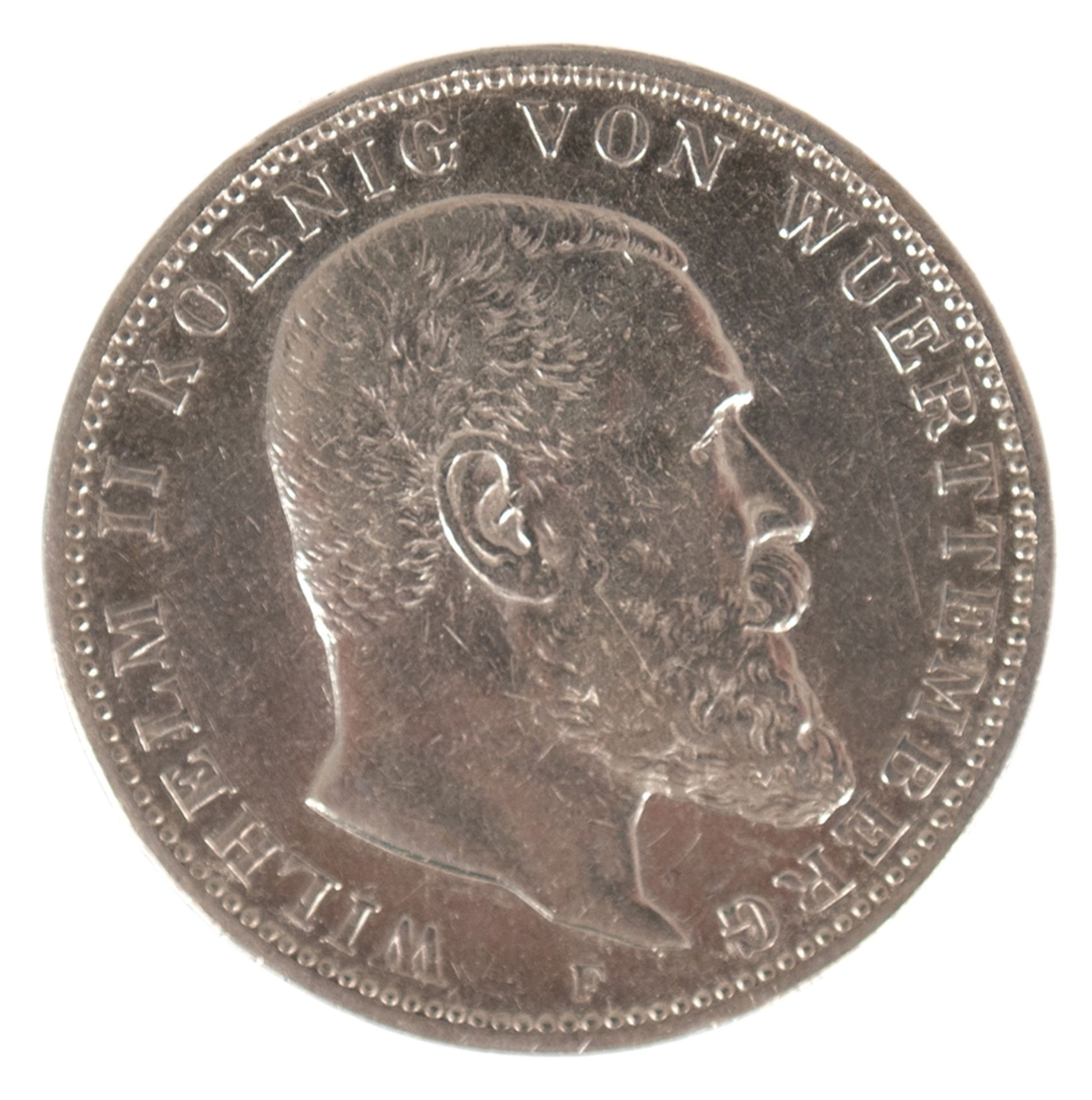 3 Mark, Deutsches Reich 1909, König von Würtemberg, 900er Silber - Bild 2 aus 2