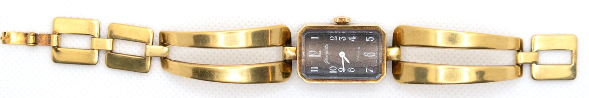Damen-Armbanduhr "Glashütte", Made in GDR, Handaufzug, achteckiges braunes Zifferblatt in Lederopti