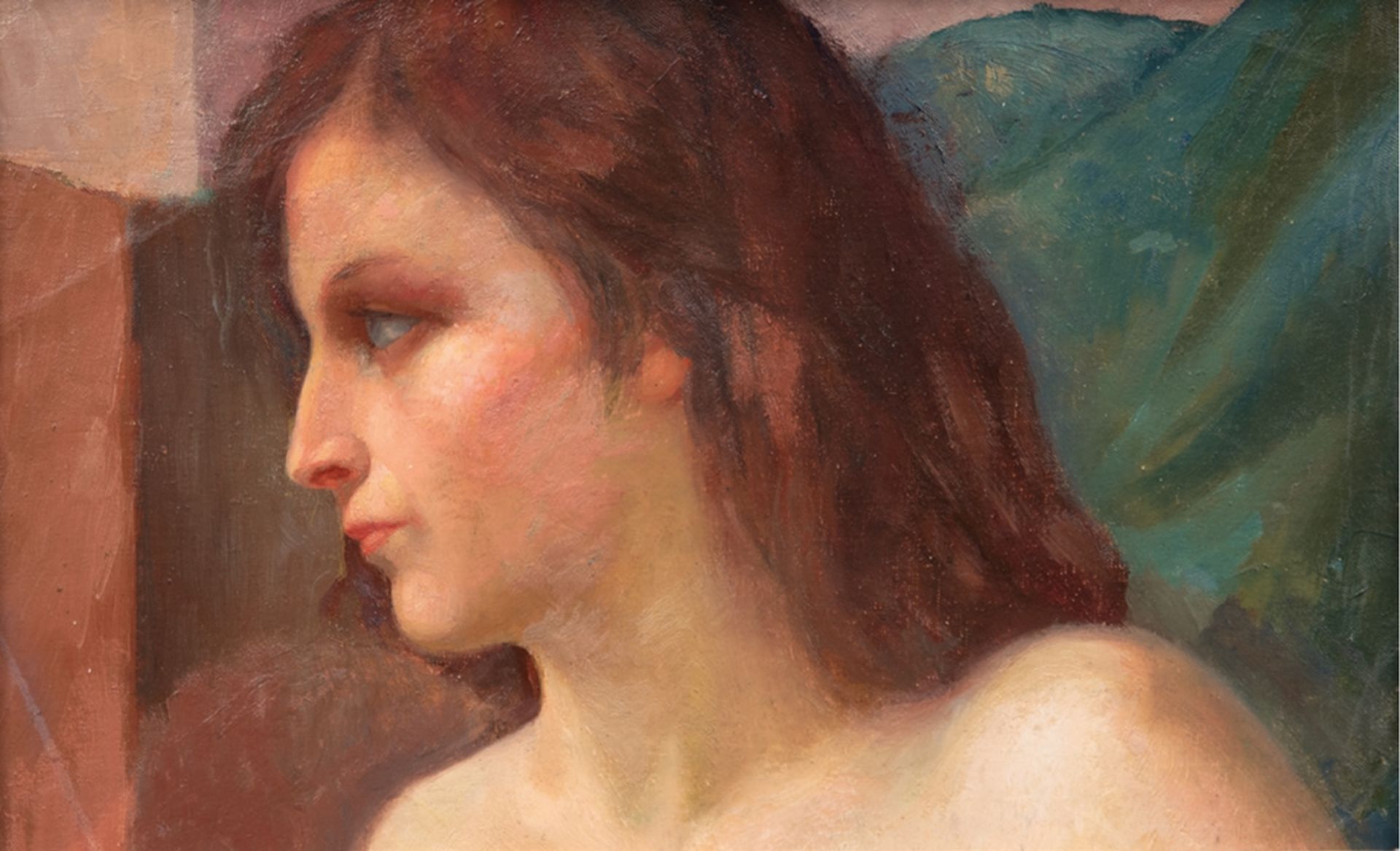 "Porträt einer jungen Frau mit roten Haaren", Öl/Mp., unsign., 25,5x39 cm, Rahmen