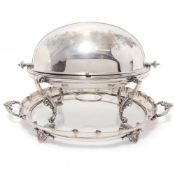 Rechaud und Tablett. Versilbert, einmal Glaseinsatz