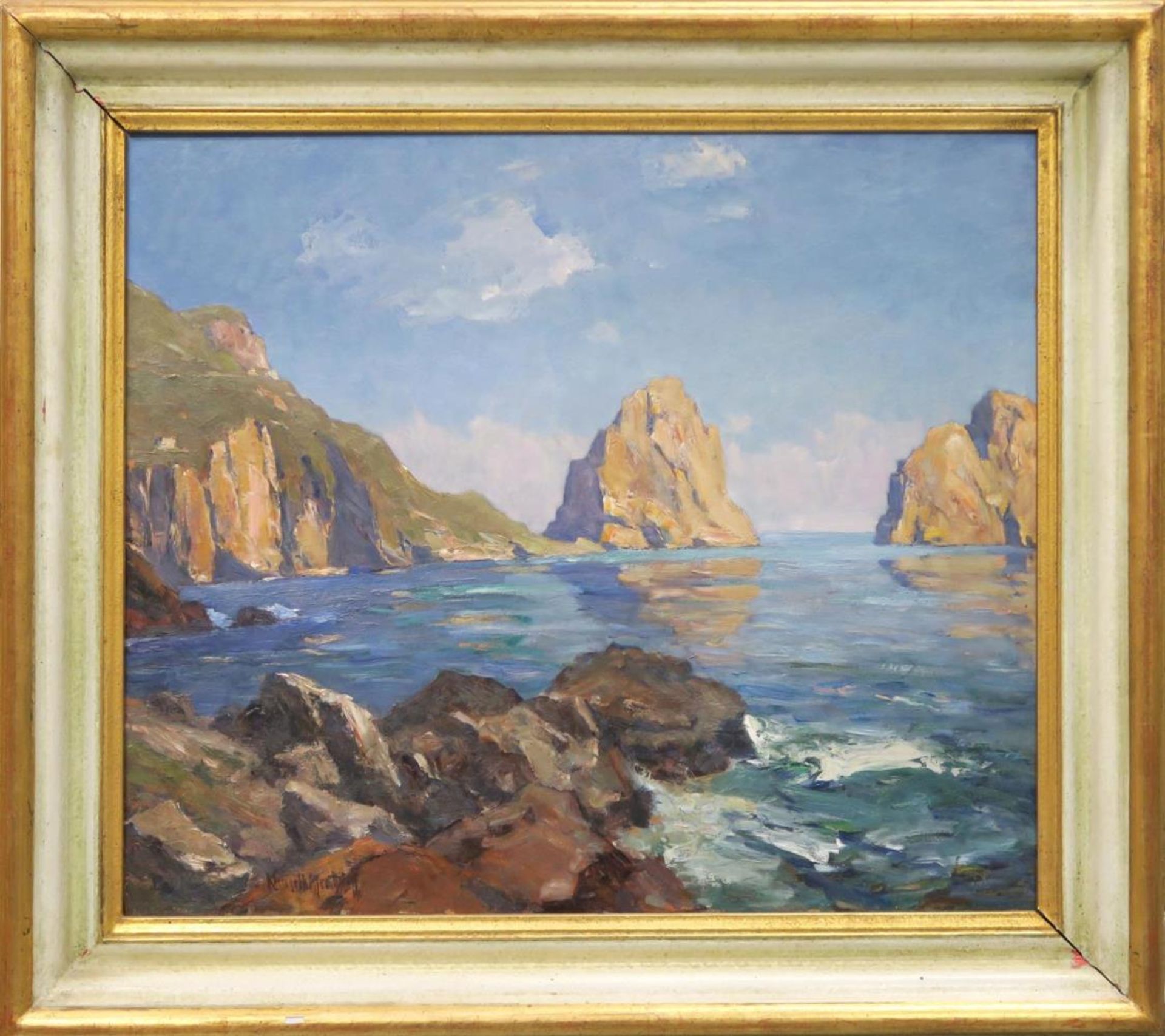 KLINGELHÖFFER-HOFMANN, ALBERT. Capri mit den Faraglioni. Öl/Hartfaser