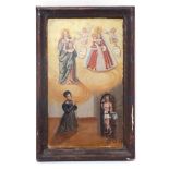 Ex Voto: Stifterin mit Hl. Veronika, Muttergottes und Christus im Kerker. Öl/Holz