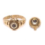 Brosche und Armband. Schaumgold, 14 K GG, und Silbermontierung (geprüft)