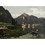 WOPFNER, JOSEPH. Fischerboot auf dem Walchensee. Öl auf Lwd. auf Karton