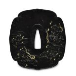 Tsuba. Eisen, goldtauschiert.