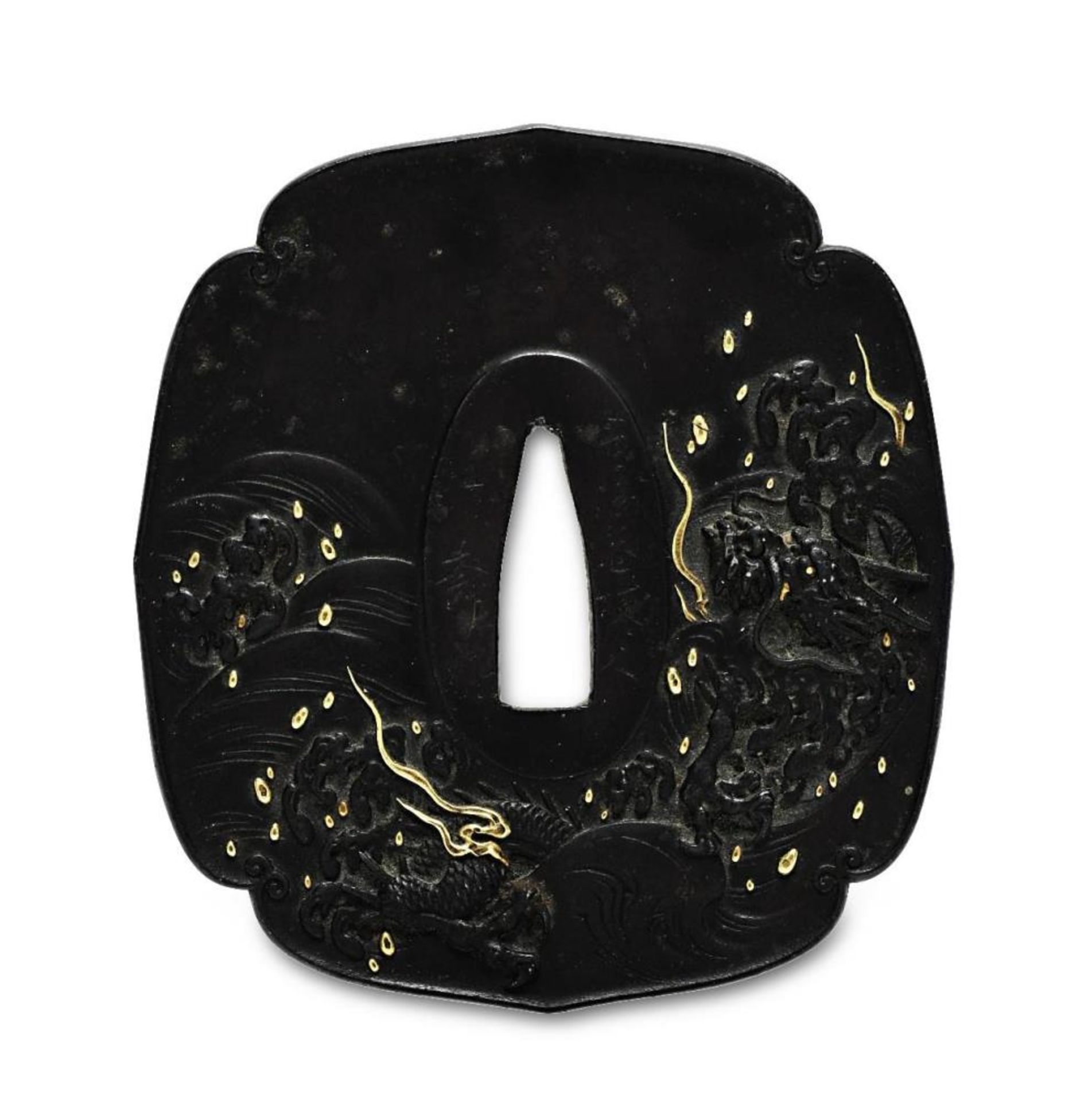 Tsuba. Eisen, goldtauschiert.