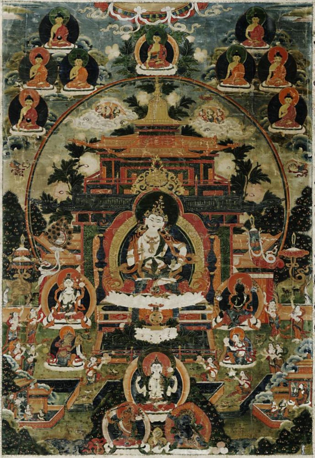 Thangka: Vajrasattva. Pigmente auf Gewebe.