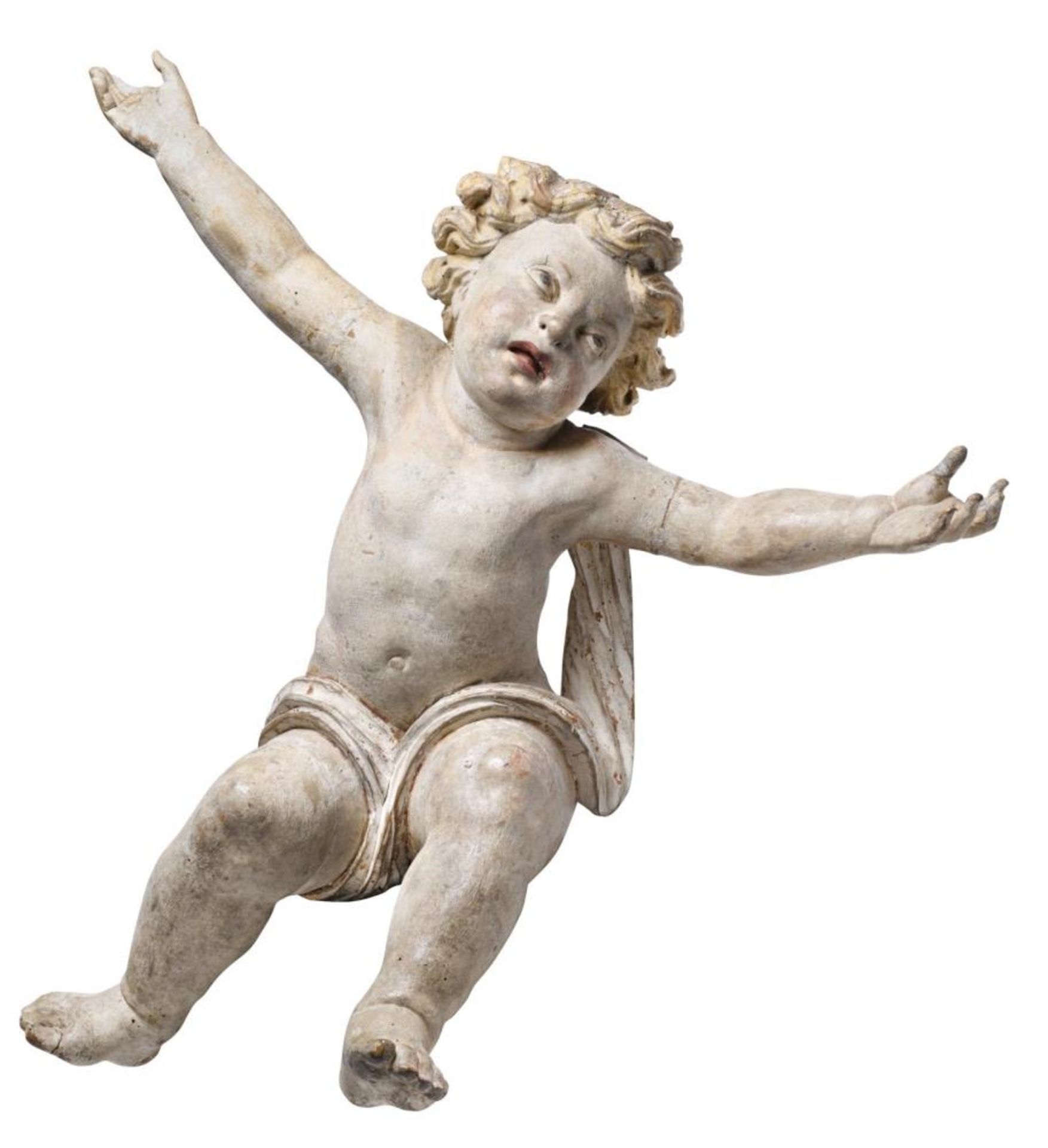 Putto. Holz, geschnitzt, Reste von Farbfassung