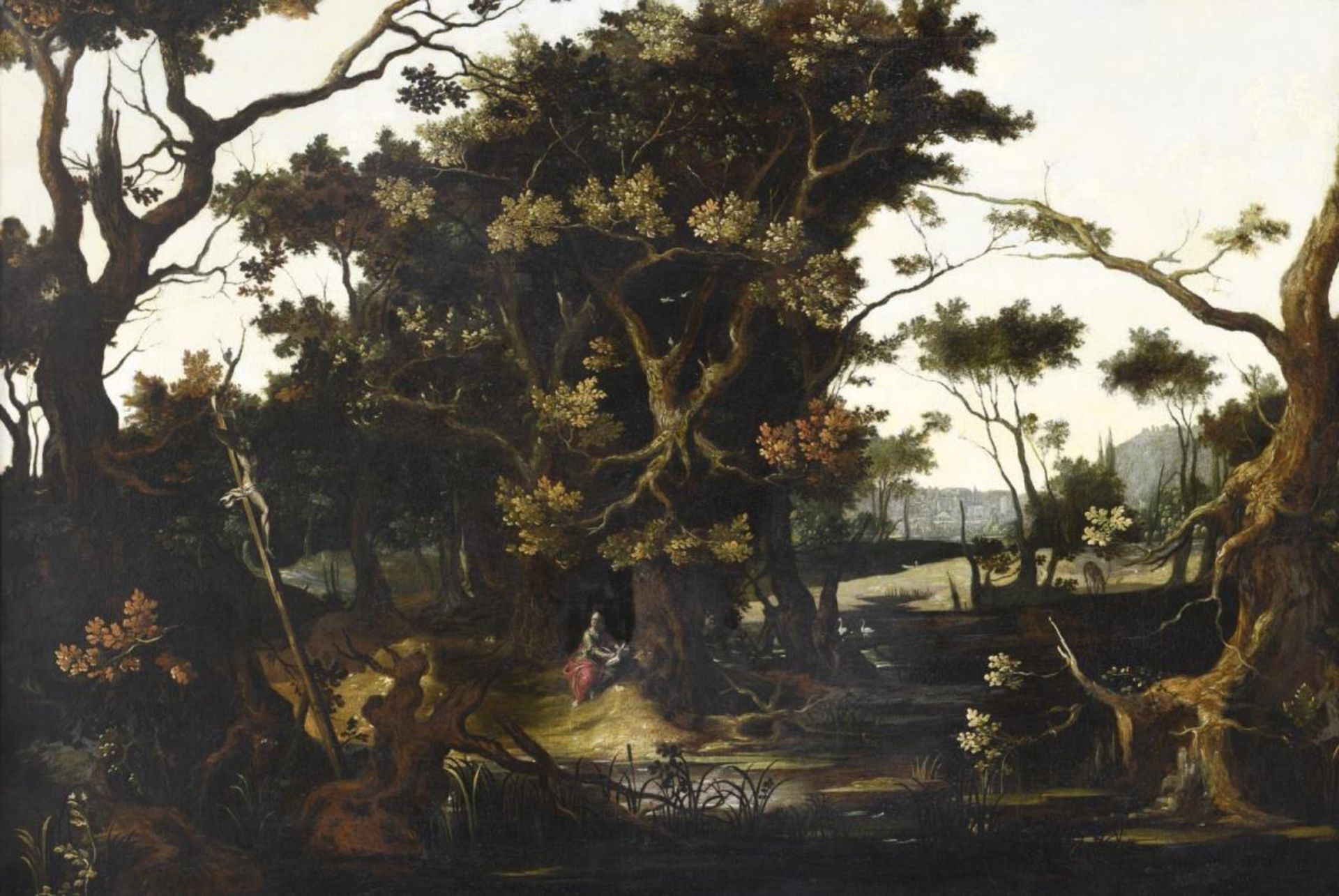 UNBEKANNT. Landschaft mit dem Hl. Hieronymus (?) . Öl auf Lwd.